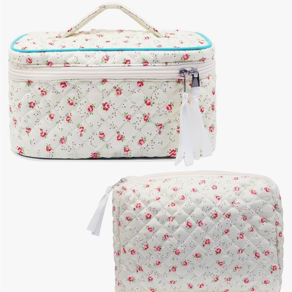NWT 2 Piece Floral Quilted Cosmetic Bags